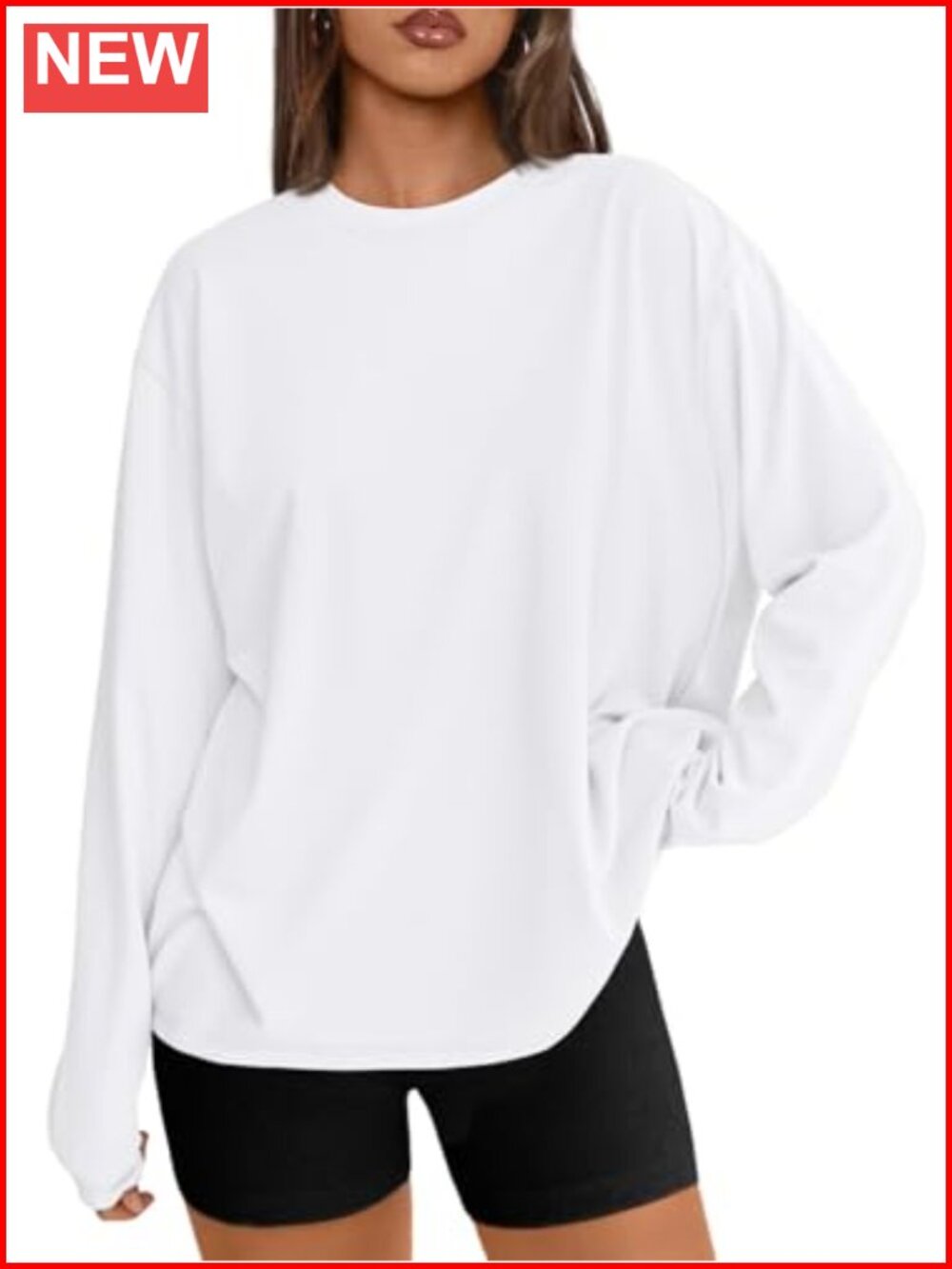 Oversized Long Sleeve Crew Neck Tee for Women Y2K Style Basic